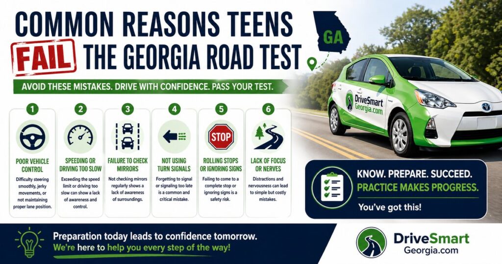 Reasons why teens fail the Georgia road test