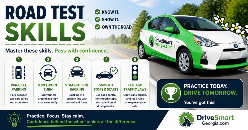 Skills needed to pass the Georgia road test