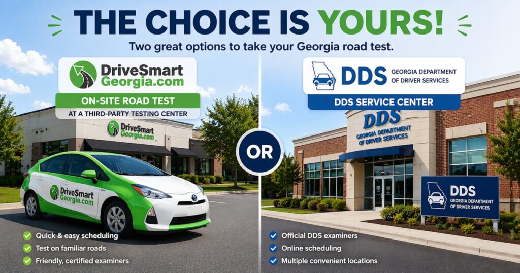 Georgia road test at the DDS or a third party driving school?
