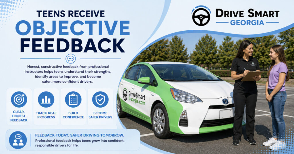 Teen drivers receive objective feedback during professional driving lessons