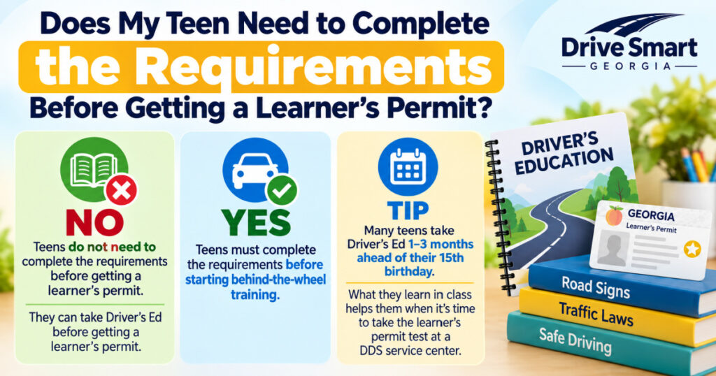 Do teens need to complete teen driver requirements before getting a learner's permit?