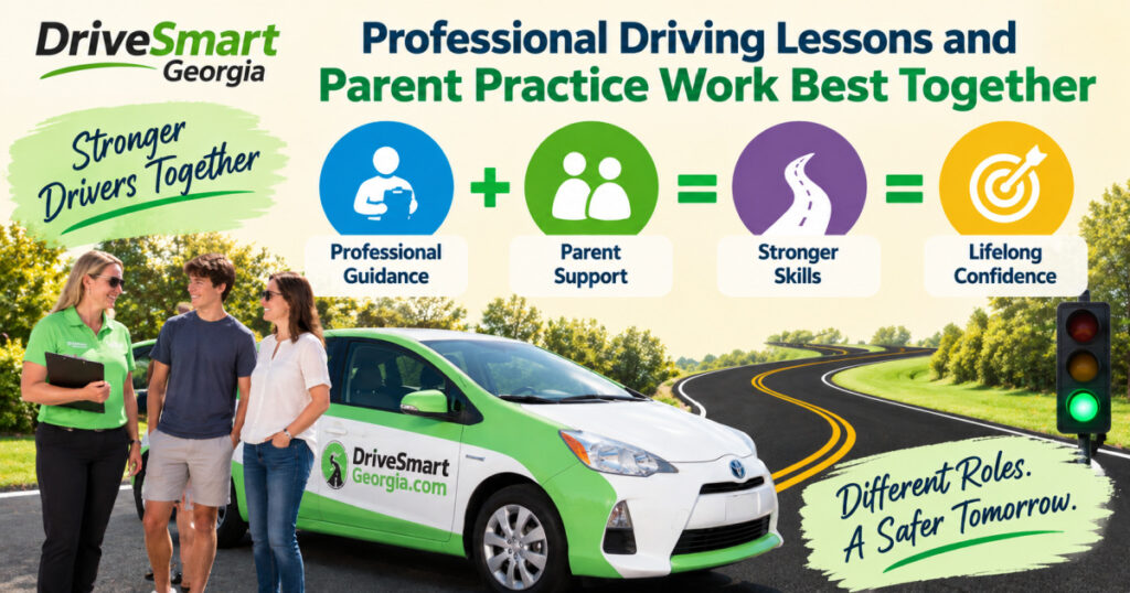Professional driving lessons and parent practice work best together