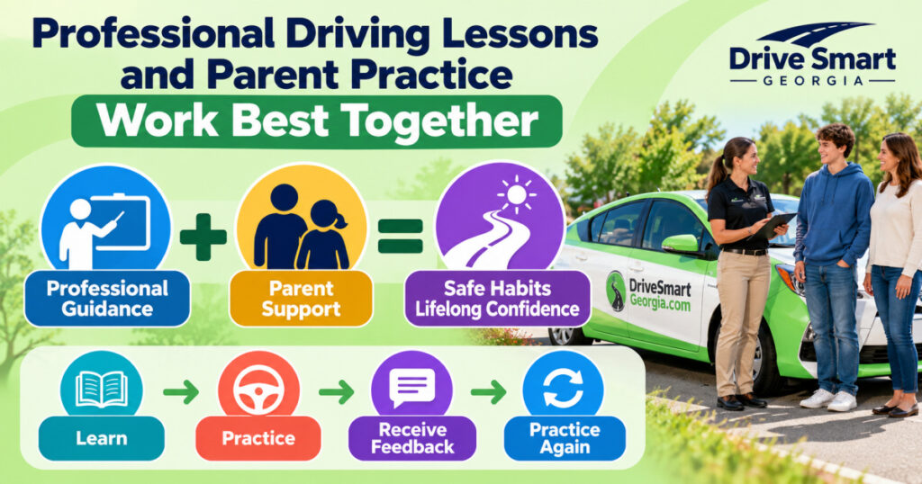 Professional driving lessons and parent practice work best together