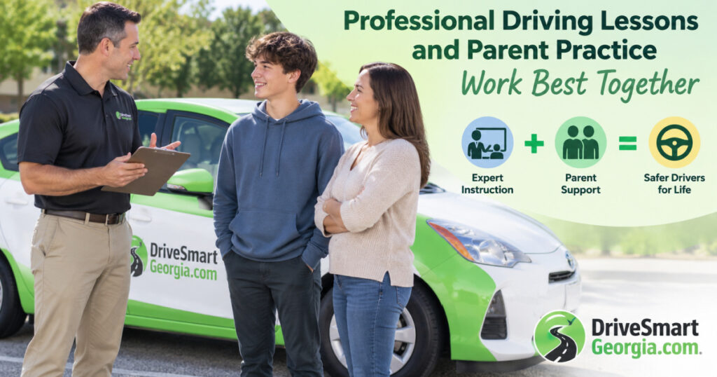 Professional driving lessons and parent practice work best together