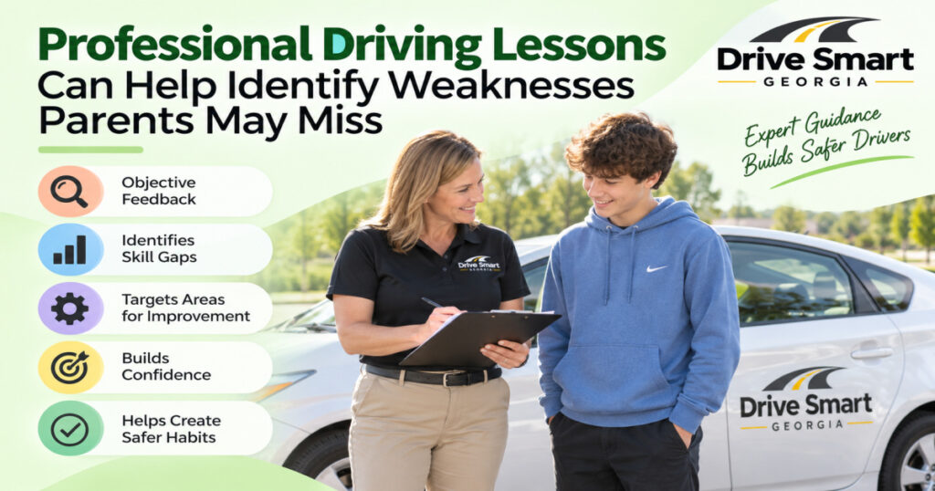 Professional driving lessons can help identify weaknesses parents may miss