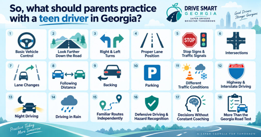 So, what should parents practice with a teen driver in Georgia?