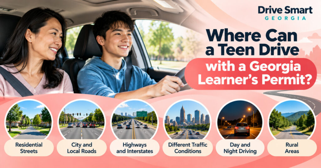 Where can a teen drive with a Georgia learner's permit?
